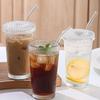 1pc-Stripe Glass Cup Transparent Glasses with Lid and Straw Ice Coffee Mug Tea Cup Juice Glass Milk Water Cup Drinkware