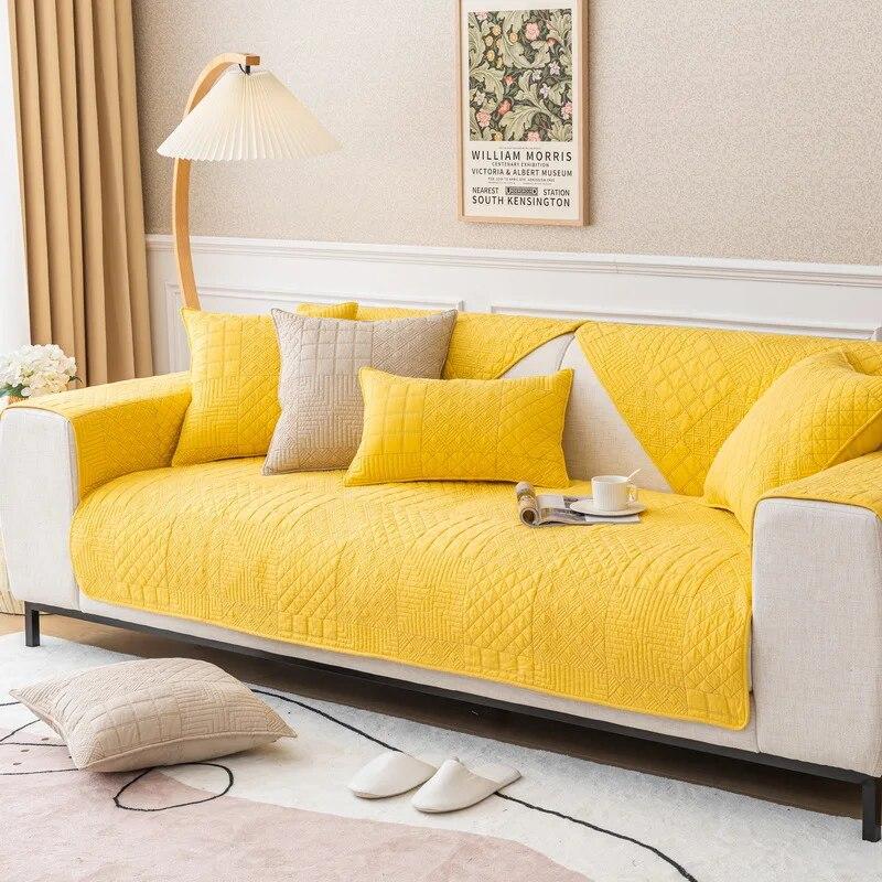 Gestepptes Sofakissen, Vier Jahreszeiten, Reiner Baumwollstoff, Rutschfestes Kissen, Universeller Moderner Sofabezug, Nordisch, Schlicht, Einfarbig