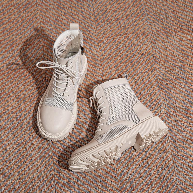 

Кожаные сетчатые ботинки Мартина женские летние полые дышащие короткие ботинки 2025 новые универсальные ботинки на платформе сетчатые ботинки сандалии 40