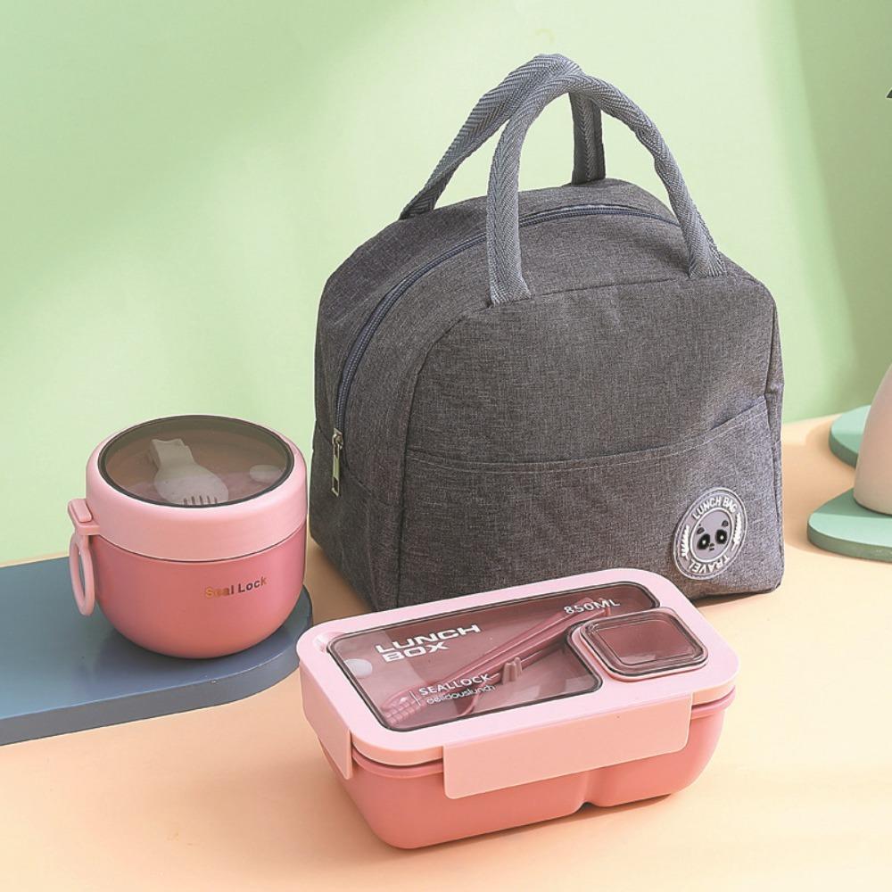 3 Piece Microwavable Lunch Box Set Leak Proof Soup Bowl Portable Lunch Container  Worker Pink 850ML