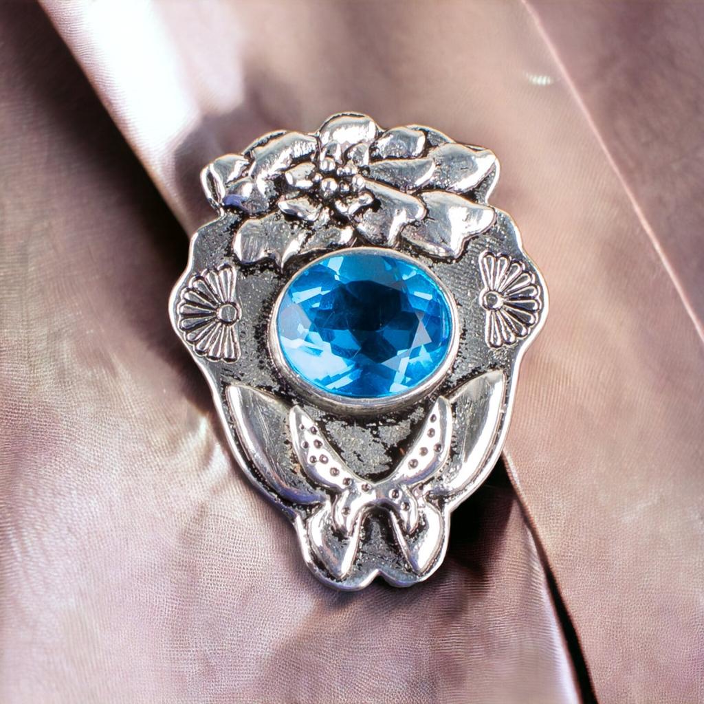 925 Solid Silver Semi Precious Gemstone Oxidised Designer Jewelry Pendant 1.37" CP-6