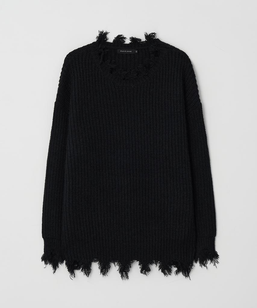 JOJILONG Jn323 Distressed Knit Sweater - Black