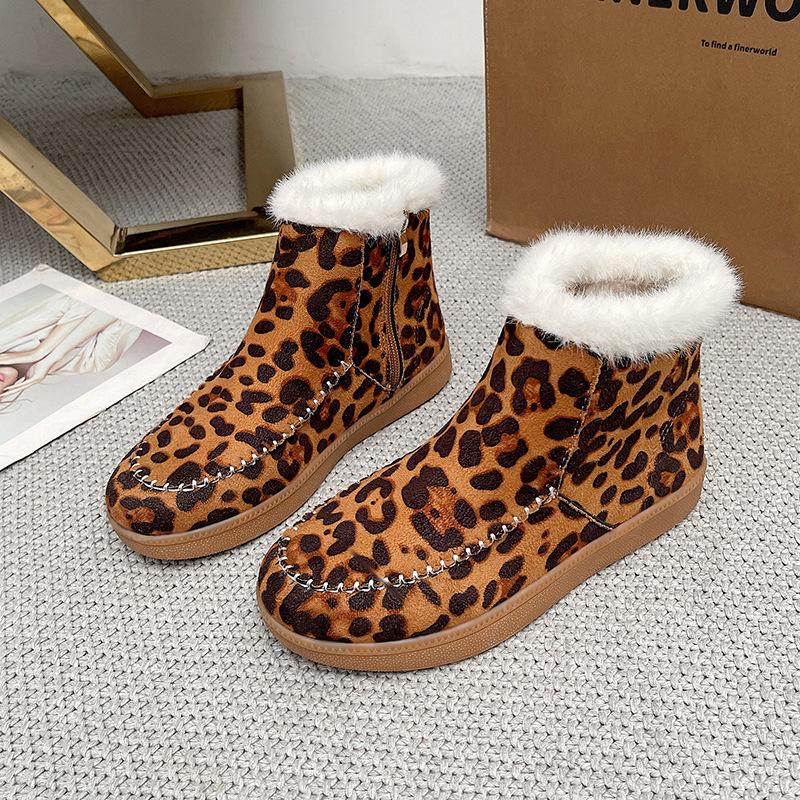 Women's Fleece-Lined Snow Boots, Thick Warm Winter Shoes with Leopard Print, Plus Size Cold Weather Footwear