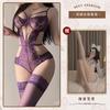 Hollow and thin sexy underwear sexy onesie temptation strap perspective lace free purple n
