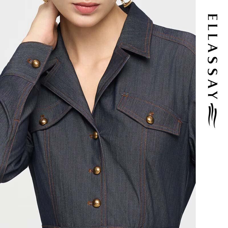 ELLASSAY Women's Elegant Retro Denim Shirt Dress