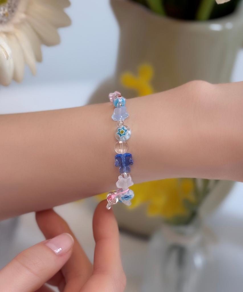Bonbeau Little Joy Motif Mix Bracelet Colored Glass Flower Star Teddy Bear Motif Mix Bead Bracelet