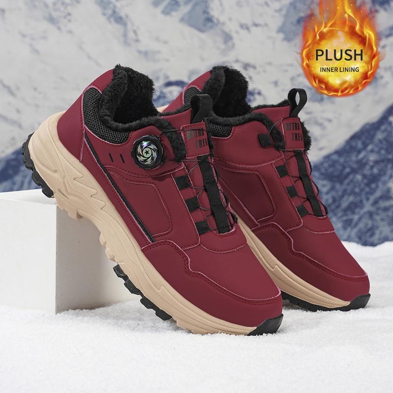 Rotary Knob Winter Sneakers Men Full Plush Interior Beige Sculpted Midsole Deep Lug Outsole