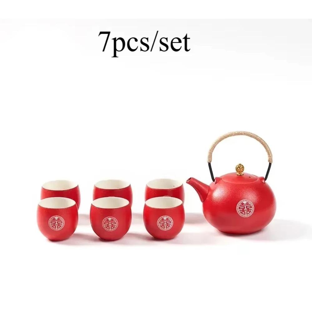 Boutique Ceramic Filter Tea Pot Set Household Tea Pot and Cup Set Chinese Style Wedding Red Teaware Gifts  Productos Chinos
