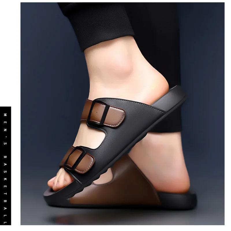 Fashion 2024 New Designer Casual Buckle Male Sandals Fashion Retro Open-toe Soft-soled Outdoor Beach Shoes Slippers for Men