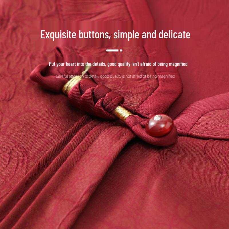 Yuzhaolin New Chinese Style Stand Collar Frog Button Summer Shirt for Elderly Women