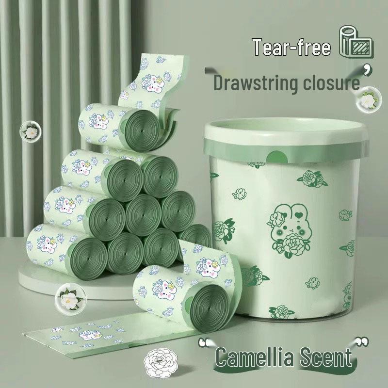 Camellia Portable Thickened Drawstring Garbage Bags - Universal for Kitchen, Dorm & Household Use