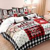 Christmas Bedding Set Santa Snowman Buffalo Plaid Print Duvet Cover Set Microfiber with Pillowcases for Bedroom Decor