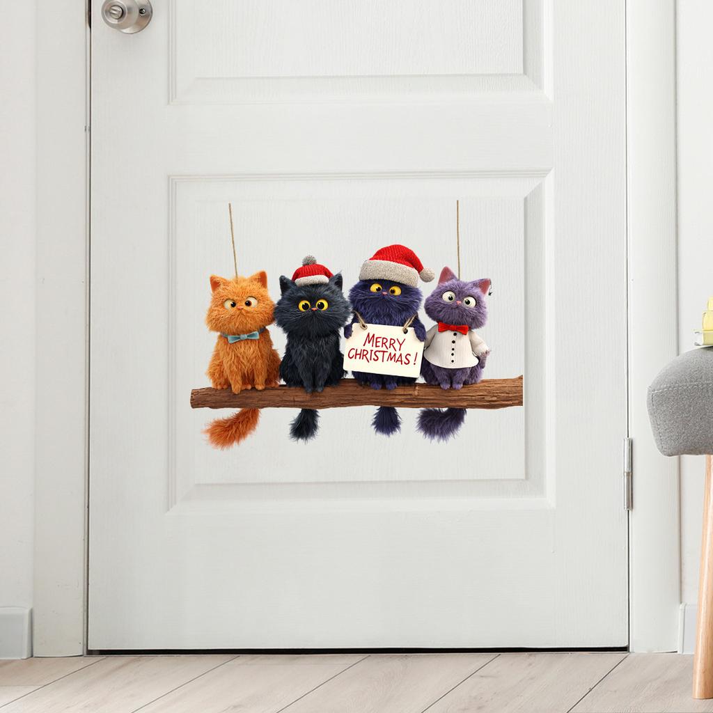 Cartoon Christmas Cat Wall Stickers, Christmas Room Decoration Wall Stickers