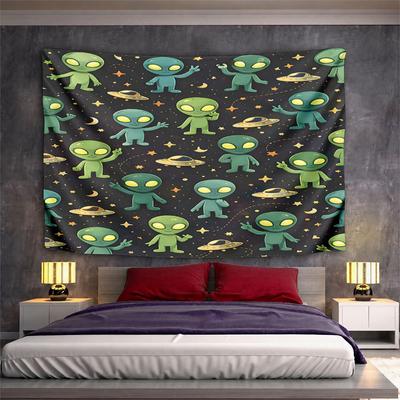 Cute Aliens and UFO Starry Pattern Pattern Wall Hanging Tapestry Decorative Tapestry Home Decor for Bedroom and Living Room