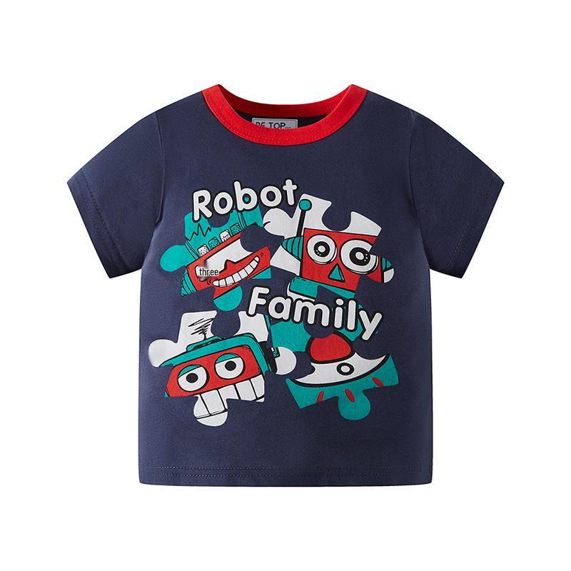 2023 Summer Boys Cartoon Print Short-Sleeve Cotton T-Shirt 120 cm