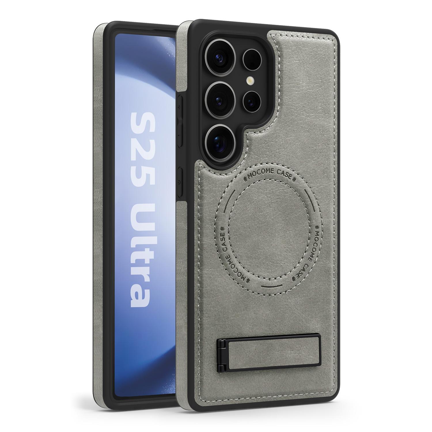 

Чохол для телефону з бездротовим заряджанням із штучної шкіри для Samsung Galaxy S24 Ultra S23 S22 Plus із стійкою протиударною кришкою Samsung S22 Ultra сірий