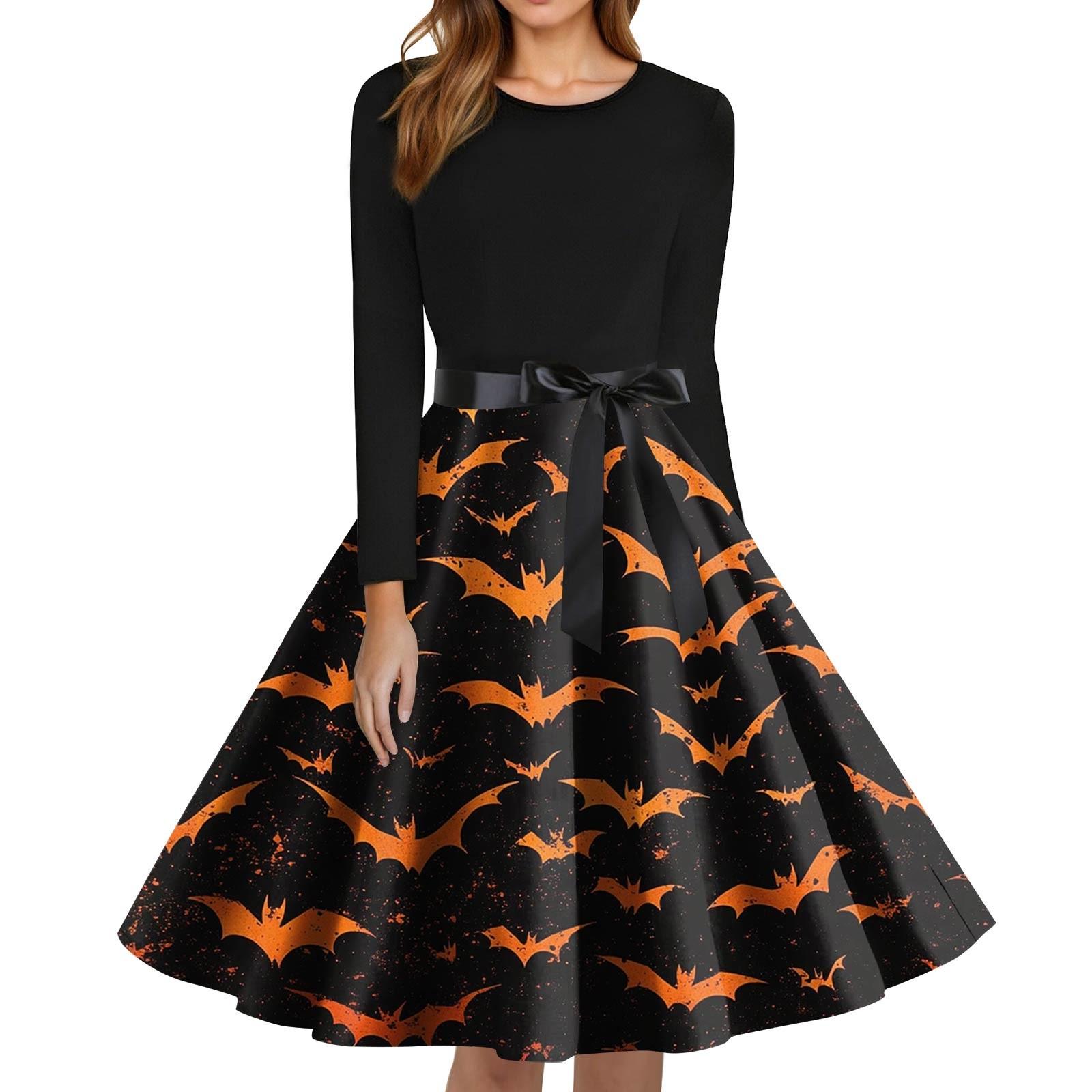 

Женское модное платье с круглым вырезом, повседневное, приталенное, с принтом на Хэллоуин и длинным рукавом XXXXL оранжевый