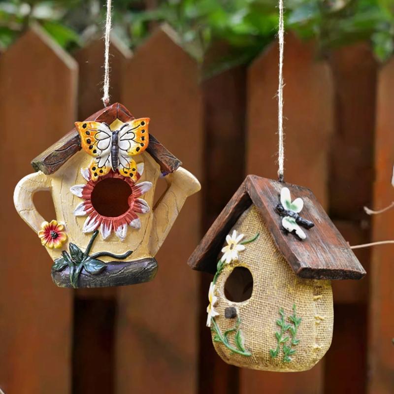 Wild Bird Nest Craft Decors Hanging Bird House For Outdoor Garden Yard Patios Decoration Weather Proof Bird Shelter