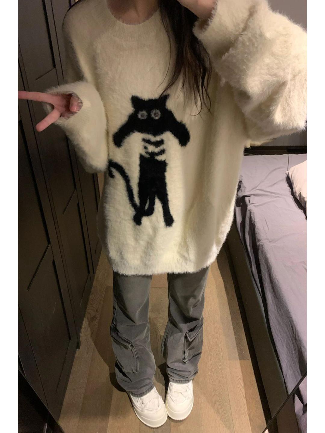 

Женский свитер оверсайз в ленивом стиле из мягкого трикотажа - Теплый, удобный пуловер с круглым вырезом Double Extra Large абрикосовый