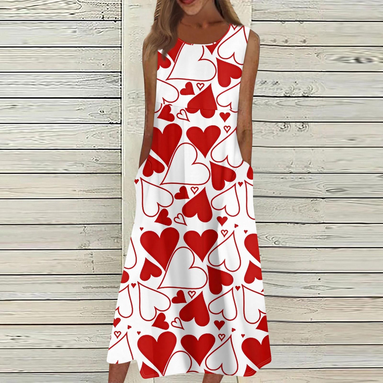 

Жен. Повседневные платья с принтом Круглый вырез Классический Классический На открытом воздухе Повседневные Без рукавов Свободные платья XL красный