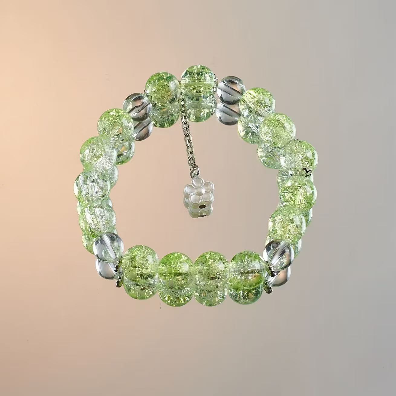 

Fashion Beaded Bracelet Adjustable Size Handmade Natural Stone Beads Stretch Cord Unisex Casual Accessory Suitable for Daily Wear One Size зелёный