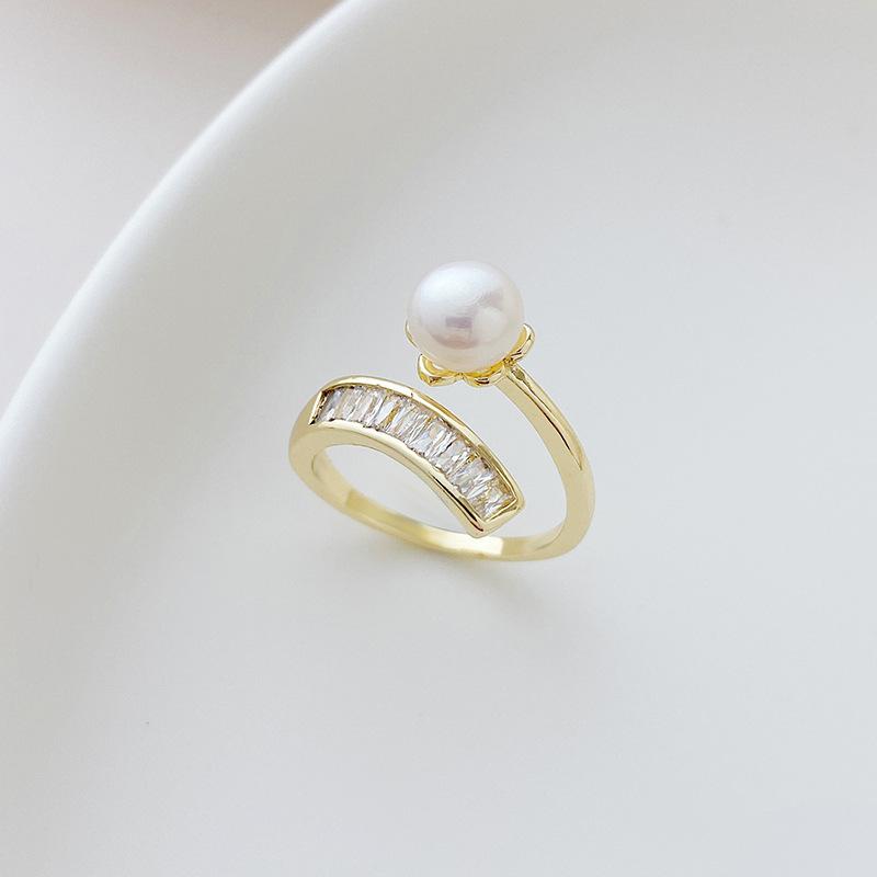 Ring natural freshwater pearl ring light luxury niche design open ring ins style simple small hand jewelry