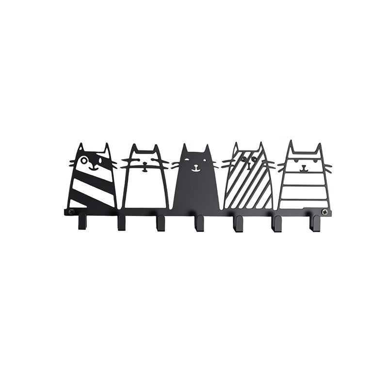 ZNMW Five-Cat Design Carbon Steel Wall Hooks (2-Pack)