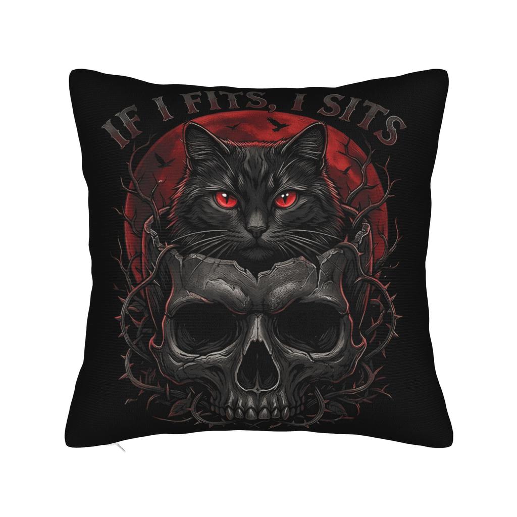 If I Fits I Sits Black Cat Skull Funny Pillow Case Print Pillow Cover For Couch Sofa Bedroom Morden Pillowcases