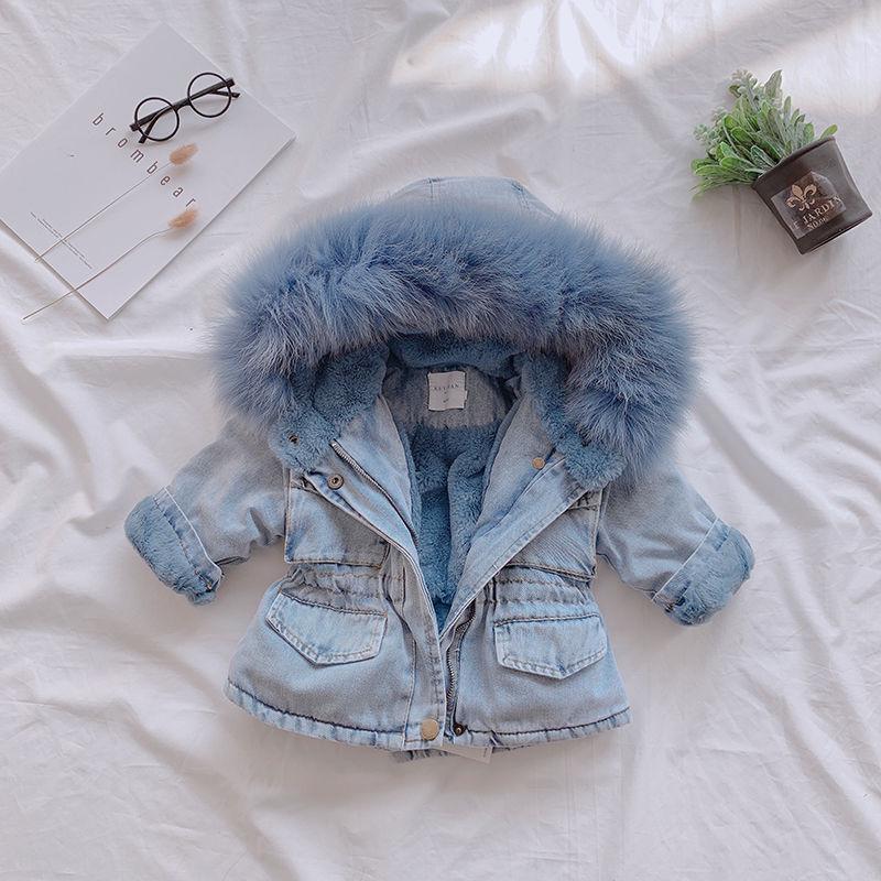 

Winter Warm, Fleece-lined Denim Jacket for European and American Girls and Children 130cm синий