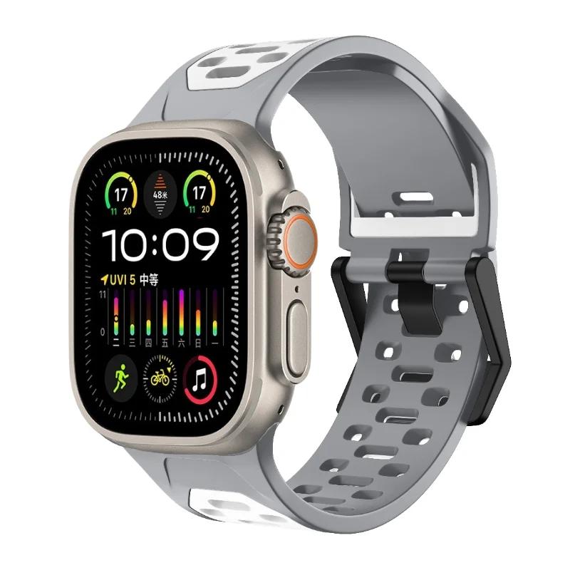 Silicone Strap For Apple Watch Band Ultra 3/2 49mm 11 10 9 8 7 46mm 45mm Breathable Two-color Bracelet iWatch 6 5 4 SE 44mm Belt