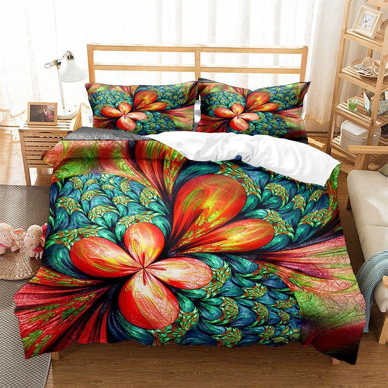 Blumen Bettbezug Set Lila Blau Blütenblatt Abstrakte Kunst Bettdeckenbezug King Queen Größe für Kinder Erwachsene Teenager Polyester Bettwäscheset