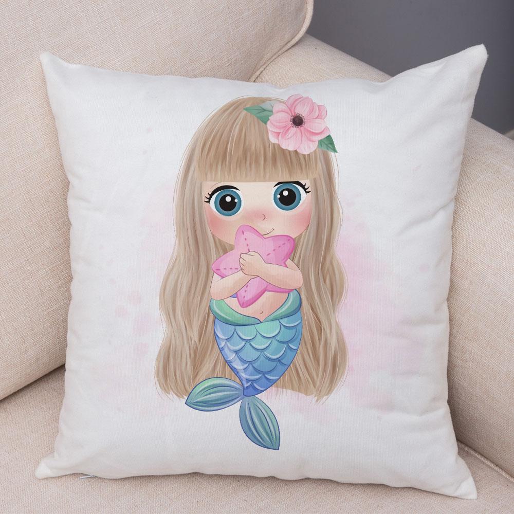 Lovely Girl and Cat Pillowcase Decor Cute Cartoon Child Cushion Cover Pillow Case for Children Room Sofa Home Car 45x45cm