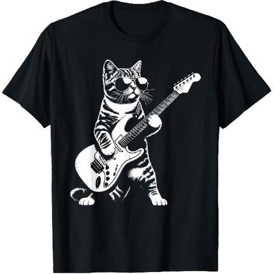 Gitaar Kat Nieuwigheid Rock Muziek Band Concert Grappige Kat T-shirt