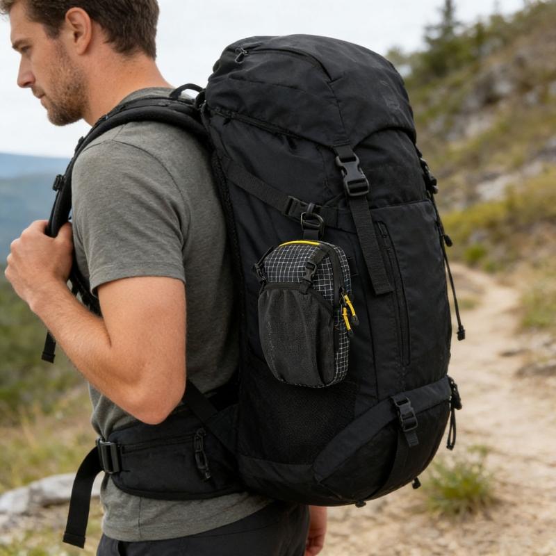 Outdoor Shoulder Strap Mesh Water Bottle Pouches With Double Storage Compartments For Hiking Cycling Small Items Carry