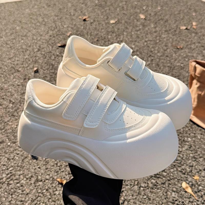 Women's White Platform Velcro Shoes - 2025 Spring/Autumn Style, Height-Increasing, Thick Sole, Casual & Versatile
