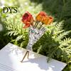 Metal Flower Holder Brooch Bouquet Wearable Vase Pin Insert Real or Lightweight Alloy Dried Flowers Into Accessory for Jackets Dresses Scarves