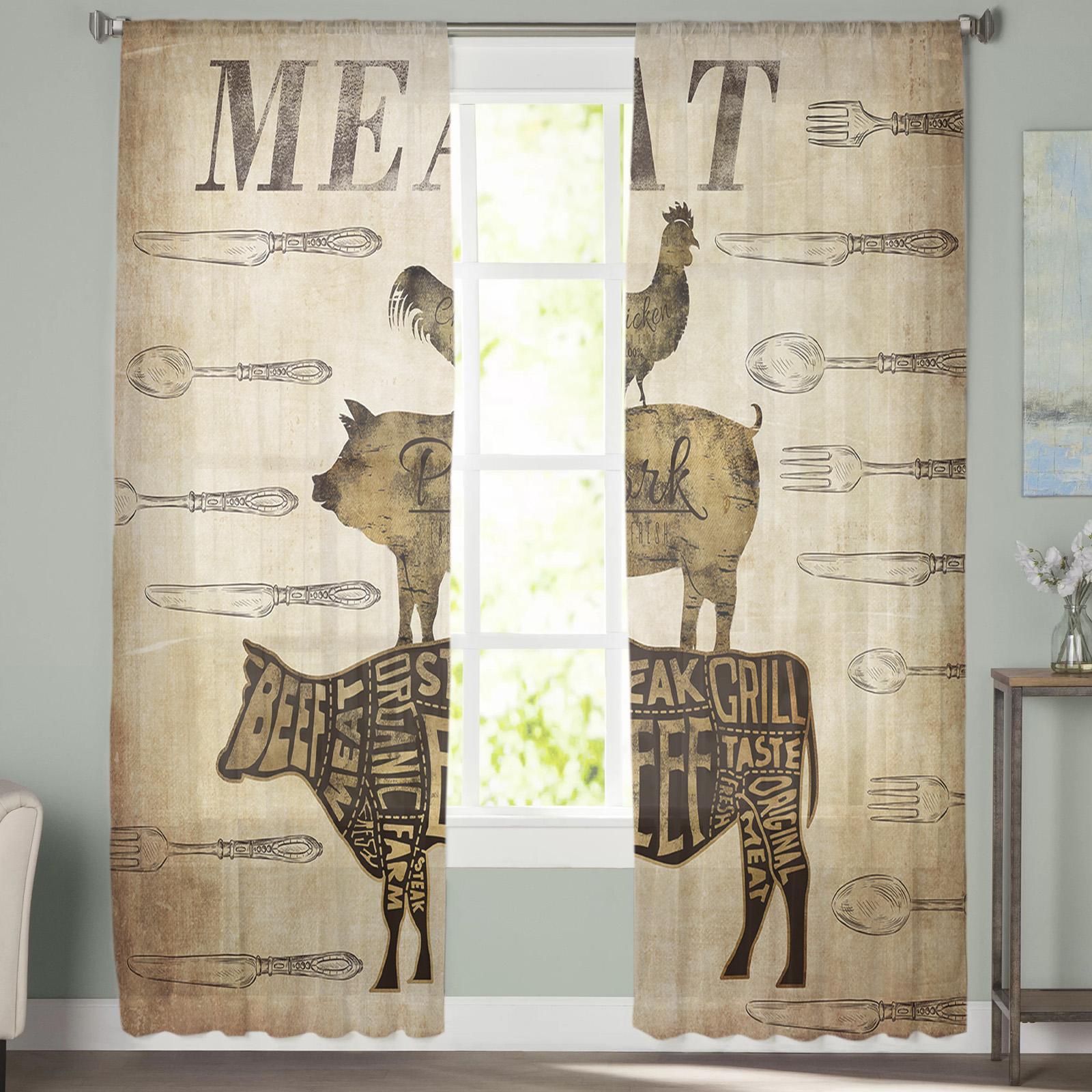 Фермерская Тема Корова Курица Посуда Тюлевая Занавеска Вуаль Прозрачный Тюль для Спальни — фото 4