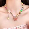 Dopamine Color Pearl Flower Necklace Women'S Summer Light Luxury Clavicle Chain Temperament Design Necklace
