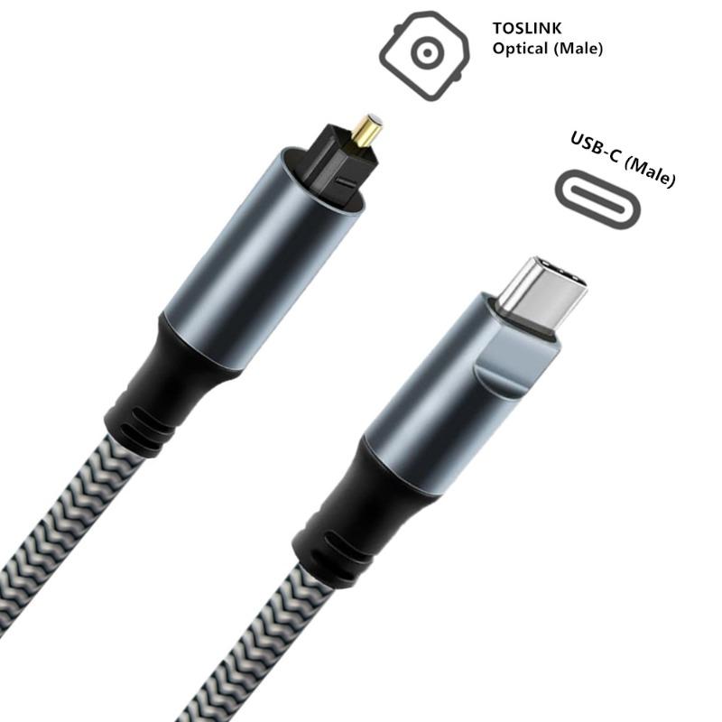 Braided USB C To Optical Audio Cable 3Ft USB C To Toslink Optical Cable with Gold-Plated Connector for TV/Soundbar,Sony PS5