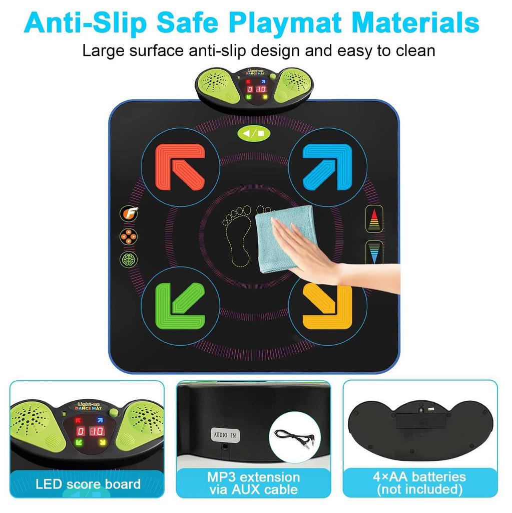 Kids Dance Mat, Girls Dance Pad, Anti-Slip Dance Playmat with 4 Fun Games, 8 Built-in Music & AUX for Kids Ages 3 4 5 6 7 8 9 10+ Year Old