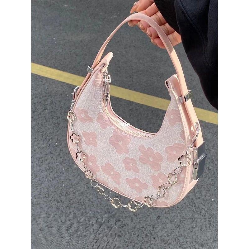 Flower high-value underarm versatile portable shoulder crescent bag trendy fashion chain bag women