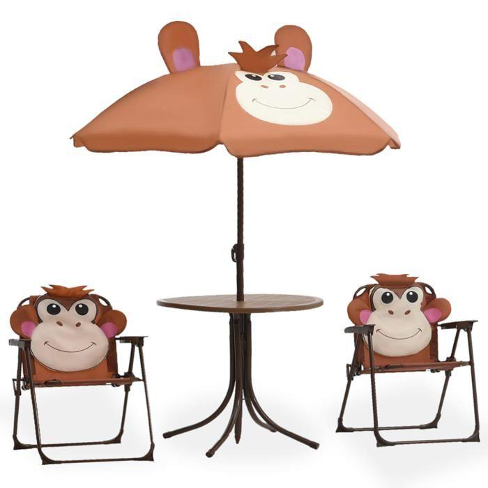 VidaXL Jeu de bistro avec parasol pour enfants 3 pcs Marron