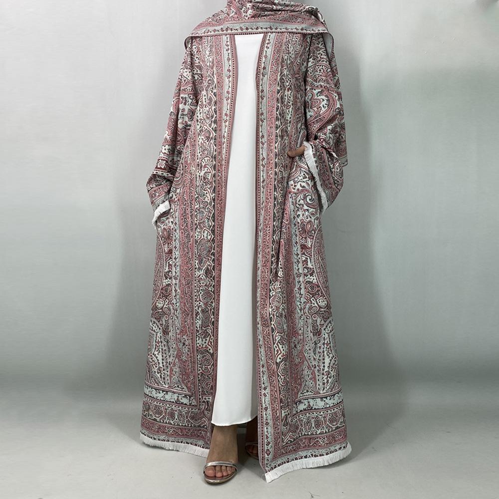 New Fashion Stretch Printed Cardigan Robe with Headscarf