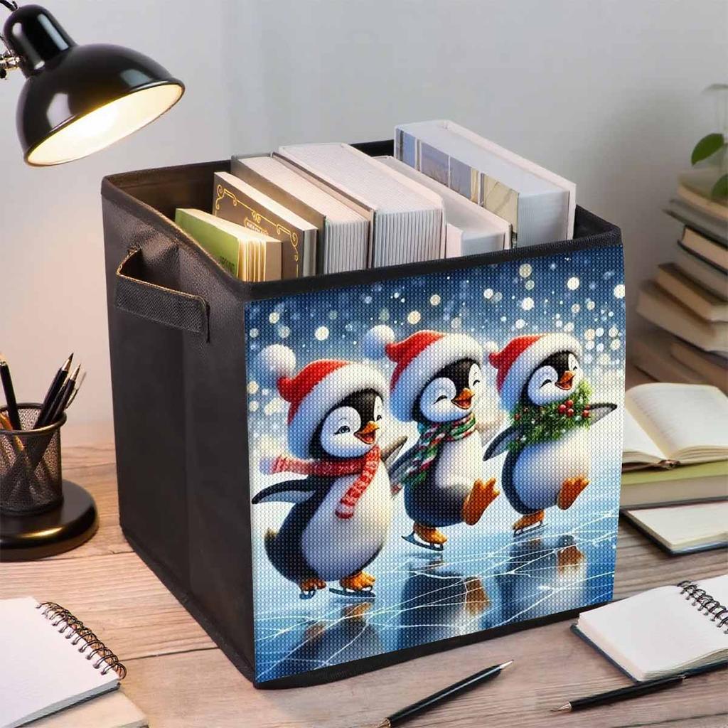 Three Lovely Penguins 5D Diamond Painting Storage Basket Full Round Drill Mosaic Diamond Embroidery Cross Stitch Kits Home Decor Home Decor