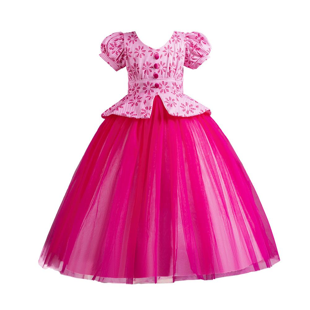 Children's Princess Dresses Thousand Birdie Patchwork Mesh Puffy Long Bubble Sleeve Girls' Stage Performance Dresses  Girl's Favourite Dress