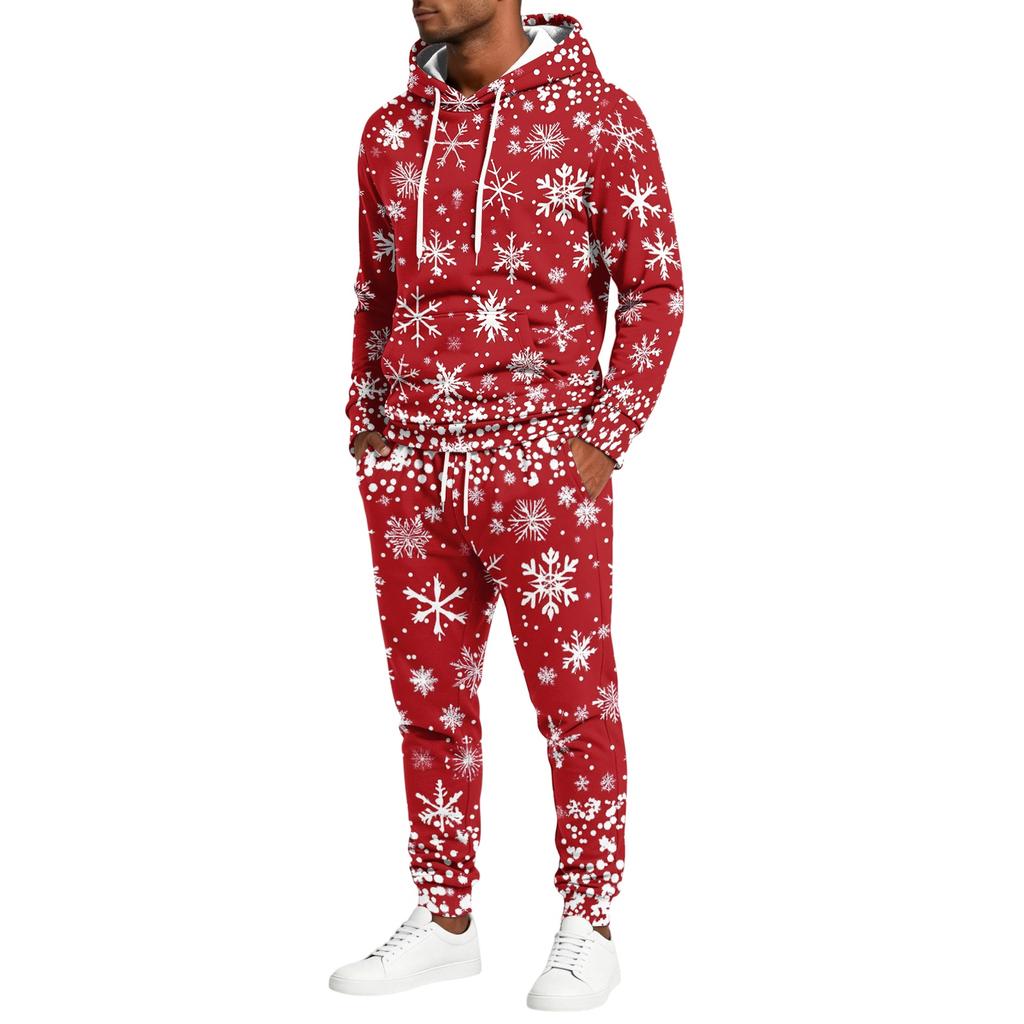 Men's Christmas Print Hoodie and Sweatpants Set, Lightweight Casual Two Piece Outfit with Straight Leg Pants