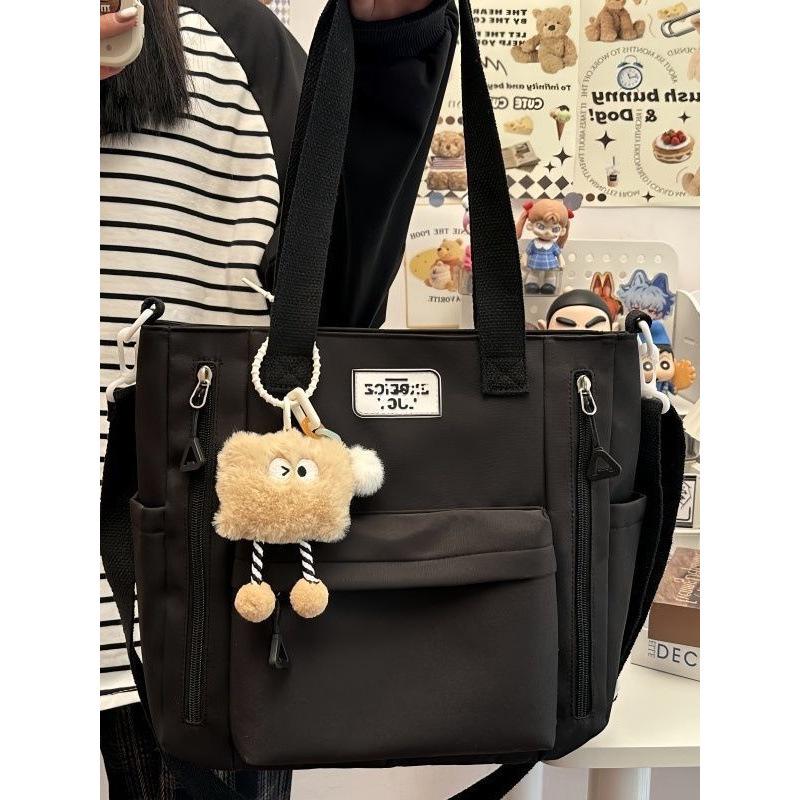 Cream Commuting Crossbody Tote Bag - Large Capacity, Versatile, One-Shoulder Handbag for Students