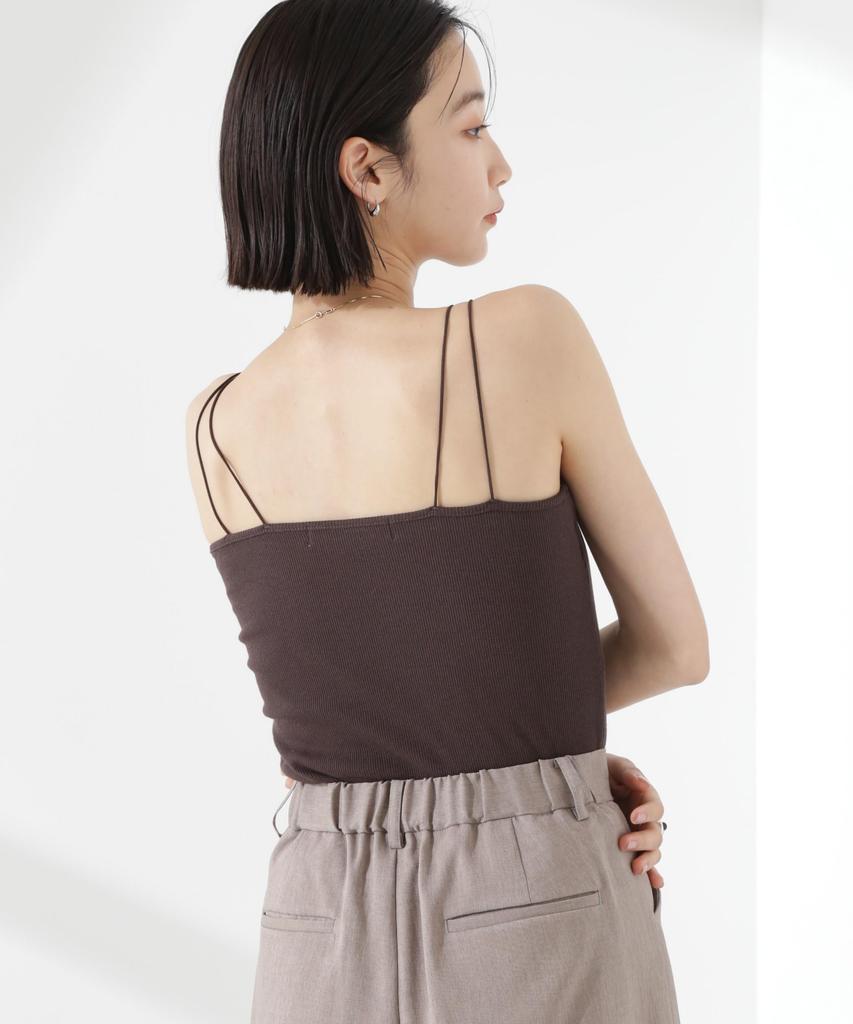Nano Universe Antibacterial and Deodorizing Ribbed Camisole with Cups and Double Size F Straps, Women's, 050, Brown, 673-5124300