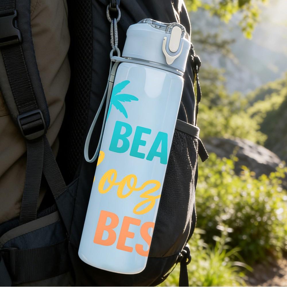 1PC Beaches Booze Besties Summer 750ml Color Plastic Sports Water Bottle Leakproof Flip Straw Lid Suitable for Sports Office Home Use