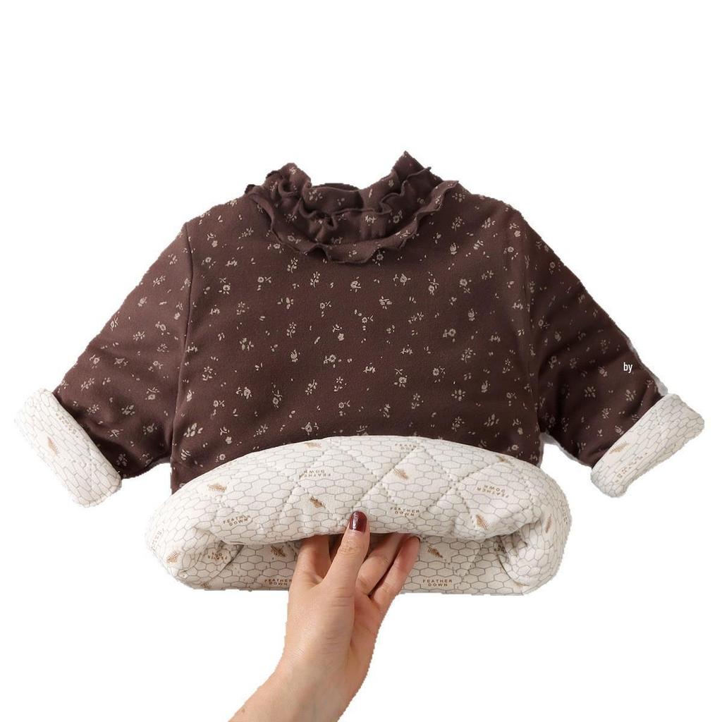 Girls' Floral Print Cotton Coat with Lace Collar - Warm Autumn/Winter Layer